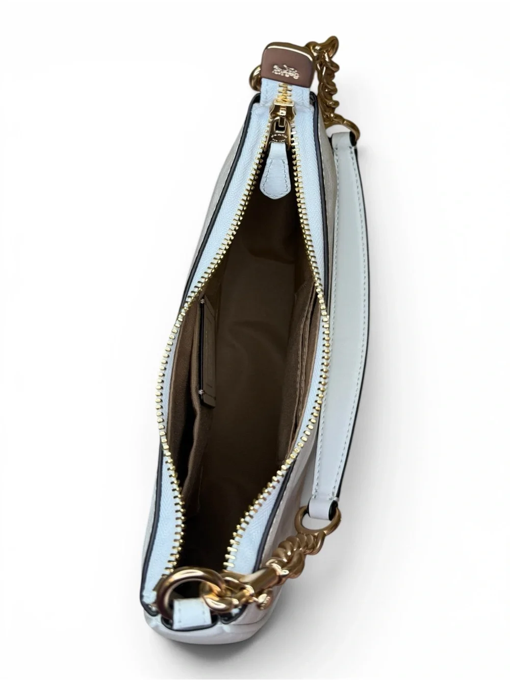 Coach White Signature Canvas Shoulder Bag with Gold Hardware